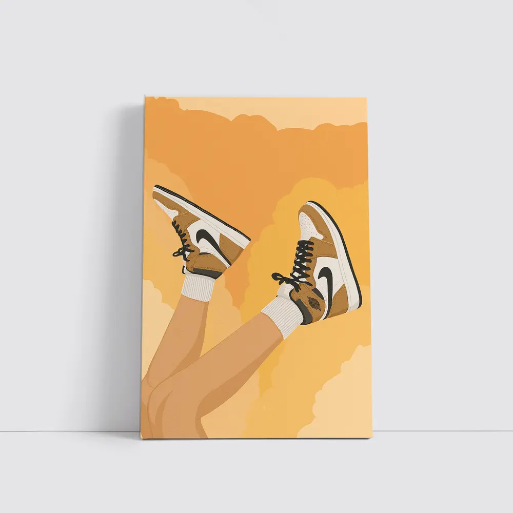 Nike Air Jordan Sneakers Warm Yellow Background – Wall Art