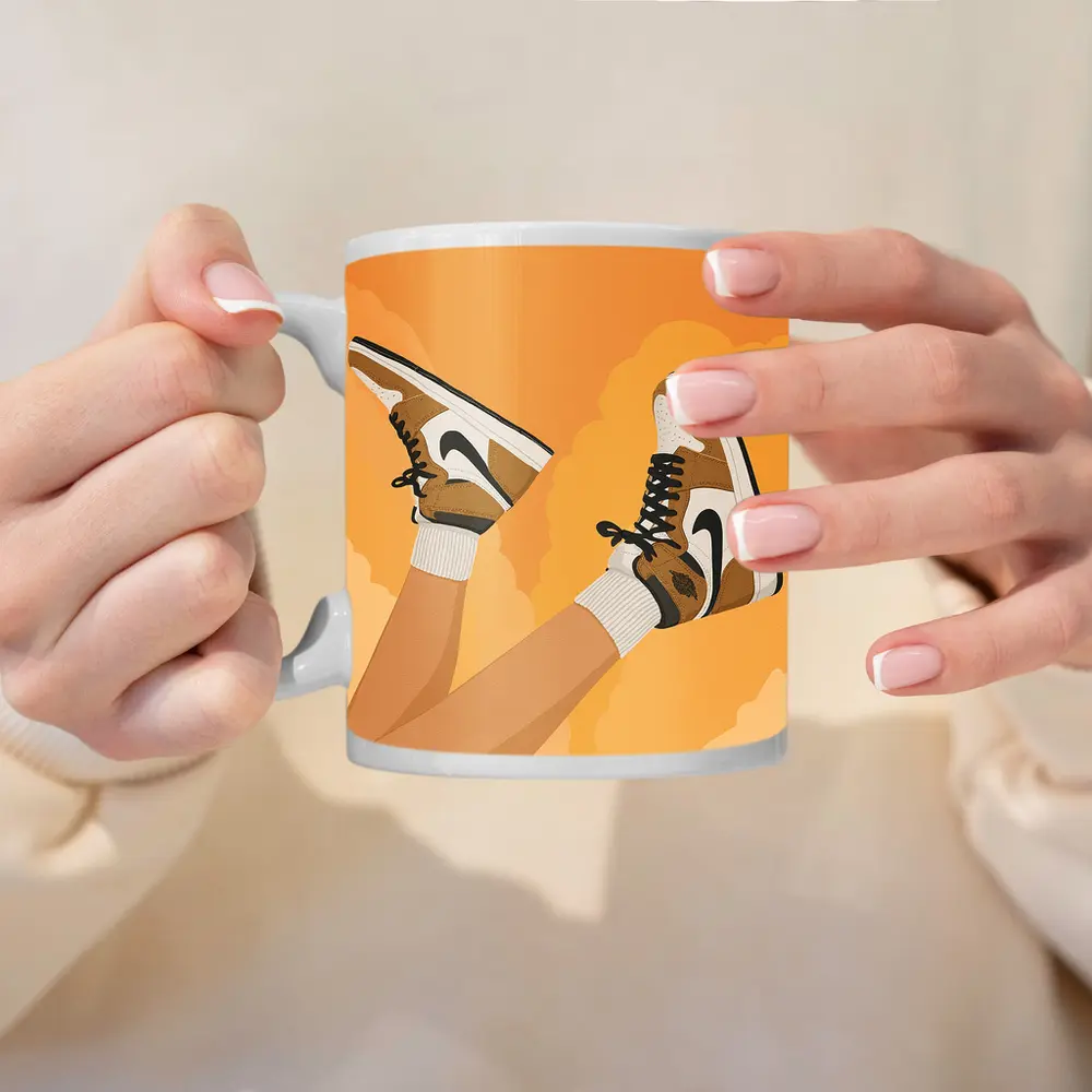 Nike Air Jordan Sneakers Warm Yellow Background – Mugs