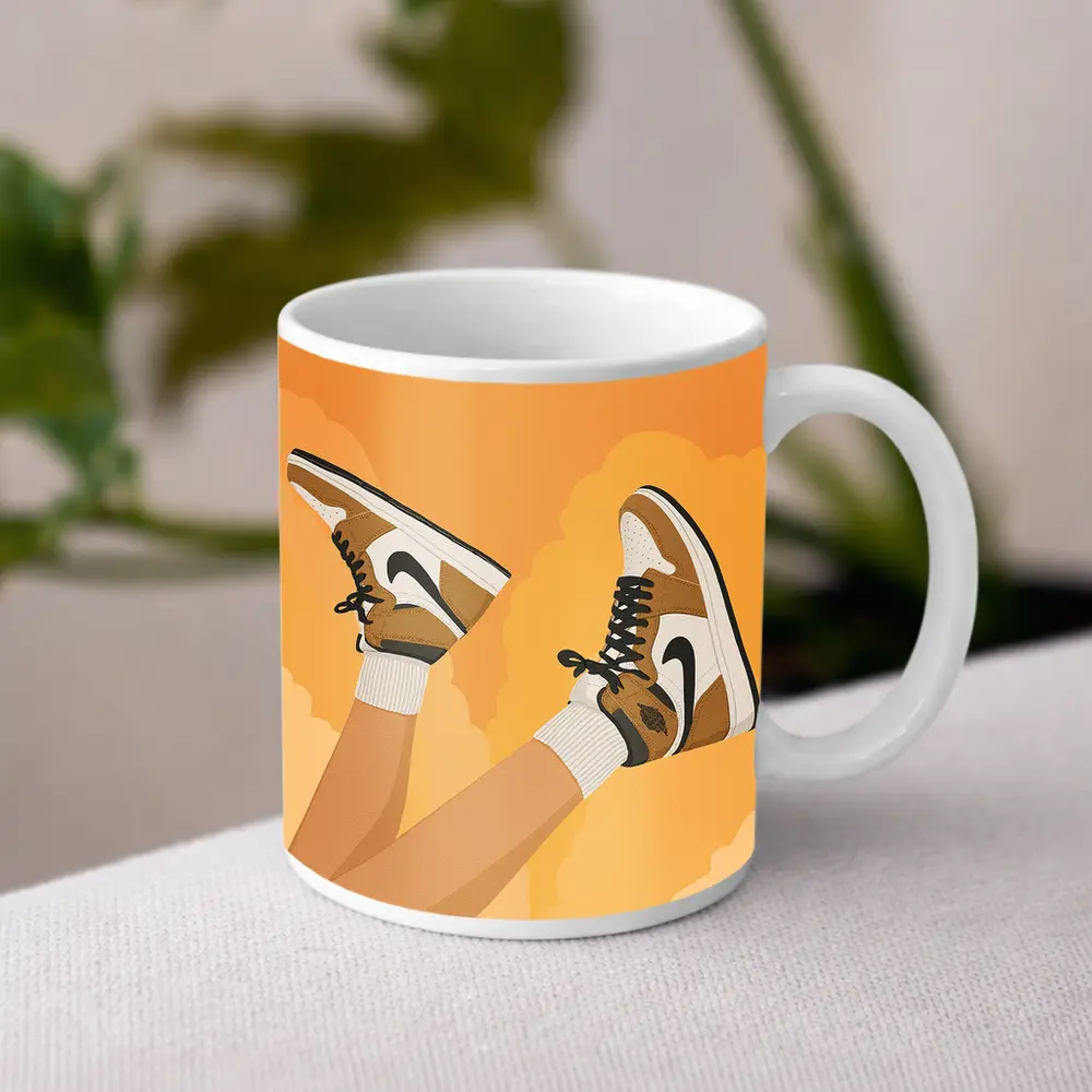 Nike Air Jordan Sneakers Warm Yellow Background – Mugs