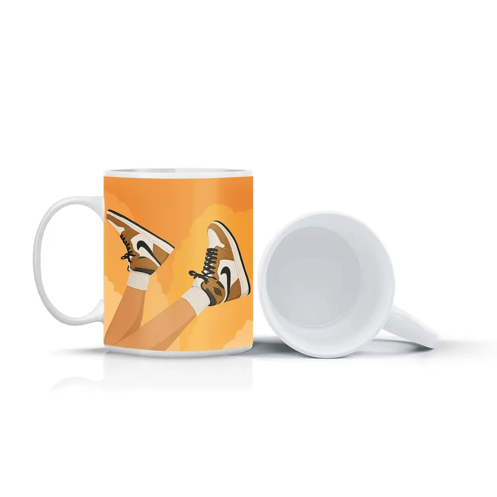 Nike Air Jordan Sneakers Warm Yellow Background – Mugs