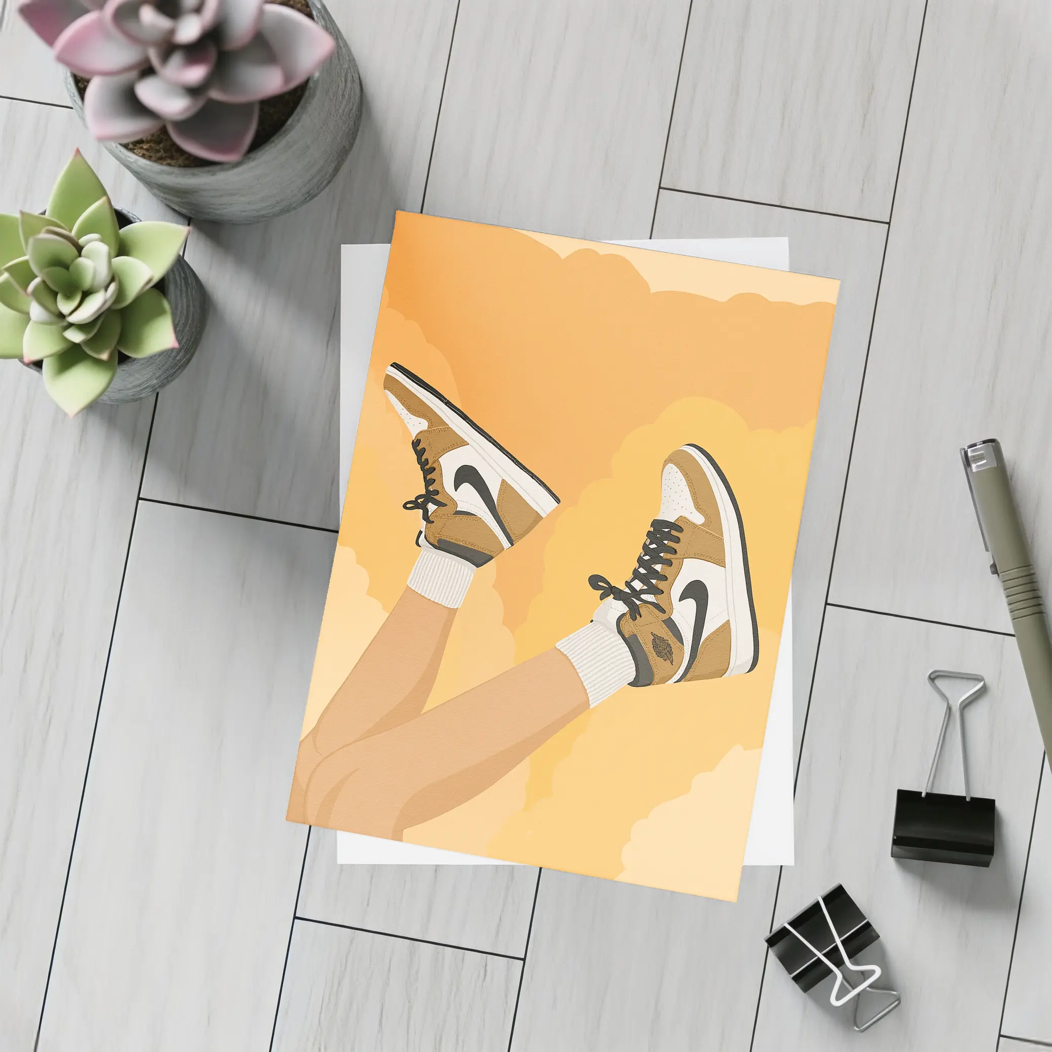 Nike Air Jordan Sneakers Warm Yellow Background – Postcards