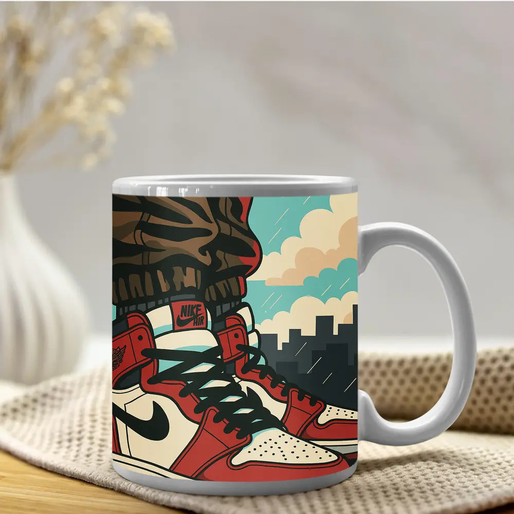 Air Jordan One Sneakers City Skyline Pop Art – Mugs