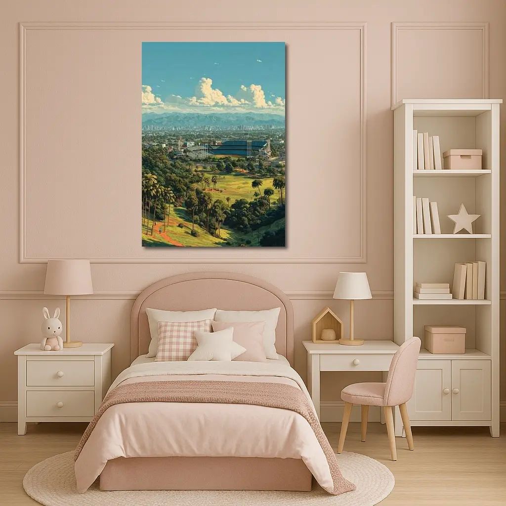 Dodger Stadium Los Angeles Skyline Illustration Art – Wall Art