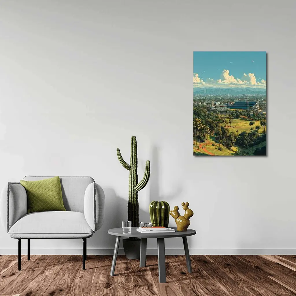 Dodger Stadium Los Angeles Skyline Illustration Art – Wall Art