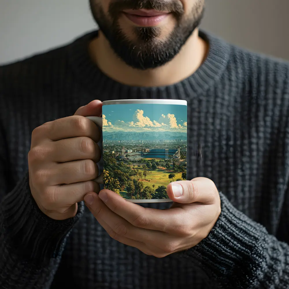 Dodger Stadium Los Angeles Skyline Illustration Art – Mugs