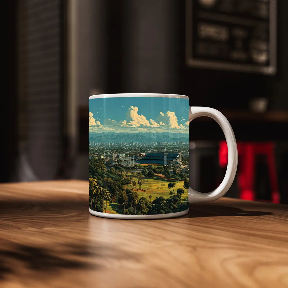 Dodger Stadium Los Angeles Skyline Illustration Art – Mugs
