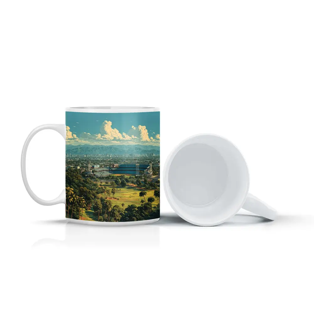 Dodger Stadium Los Angeles Skyline Illustration Art – Mugs