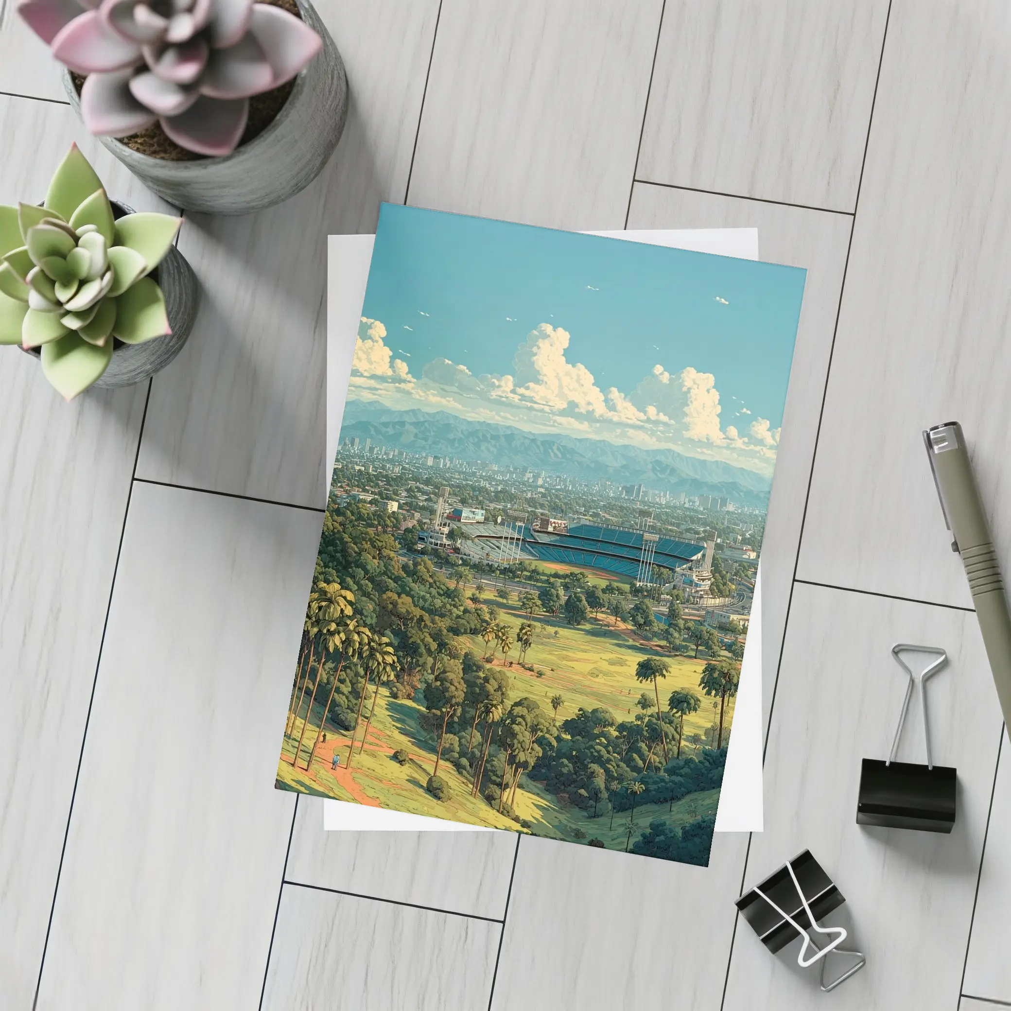 Dodger Stadium Los Angeles Skyline Illustration Art – Postcards