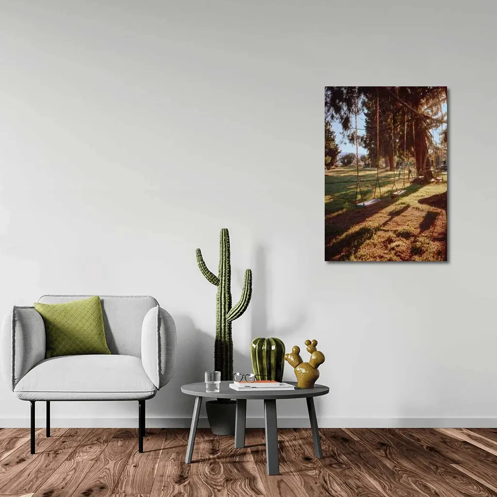 Empty Swings Park Trees Golden Sunlight – Wall Art