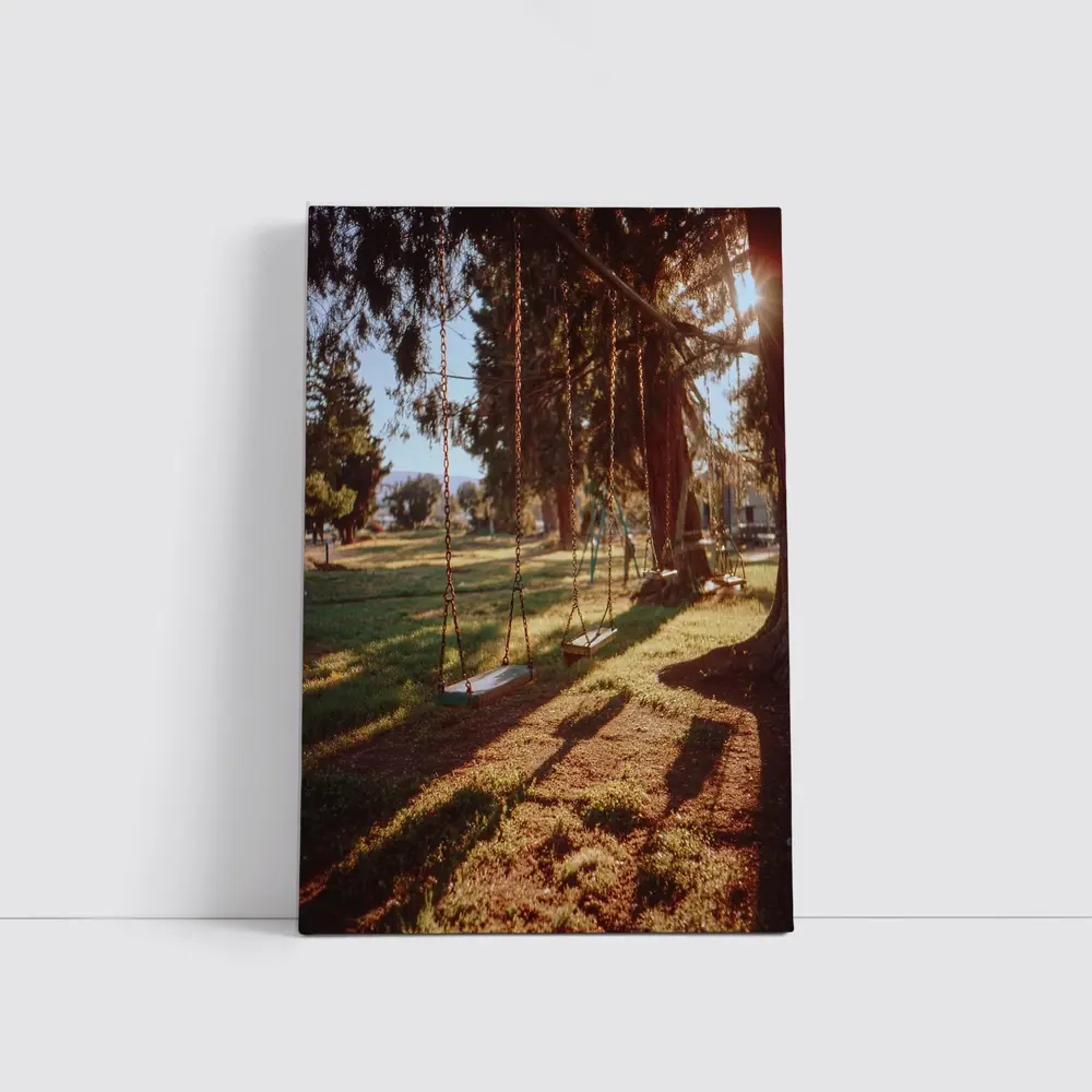 Empty Swings Park Trees Golden Sunlight – Wall Art