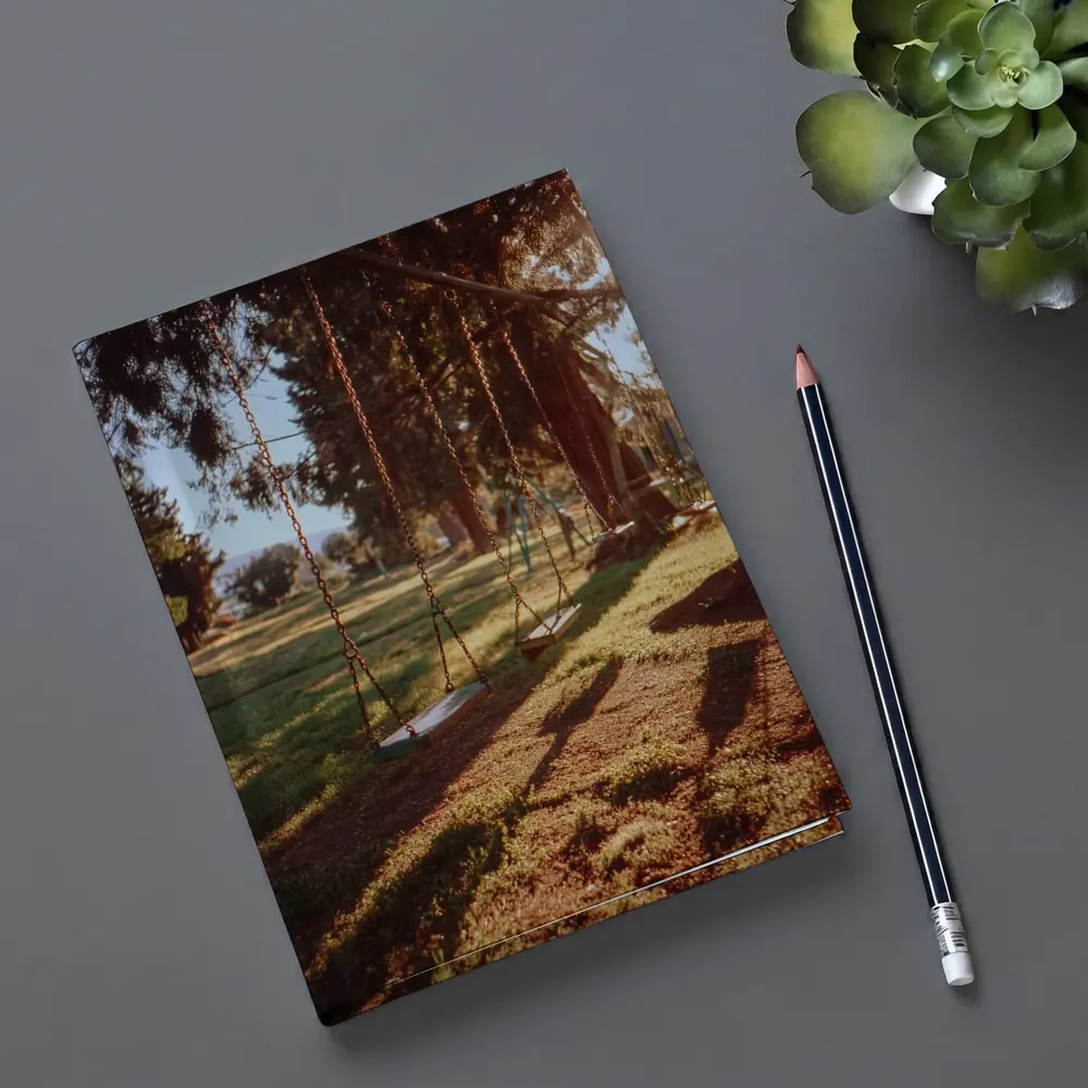 Empty Swings Park Trees Golden Sunlight – Notebooks