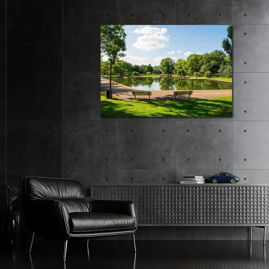 Sunny Park Pond With Green Trees – Wall Art