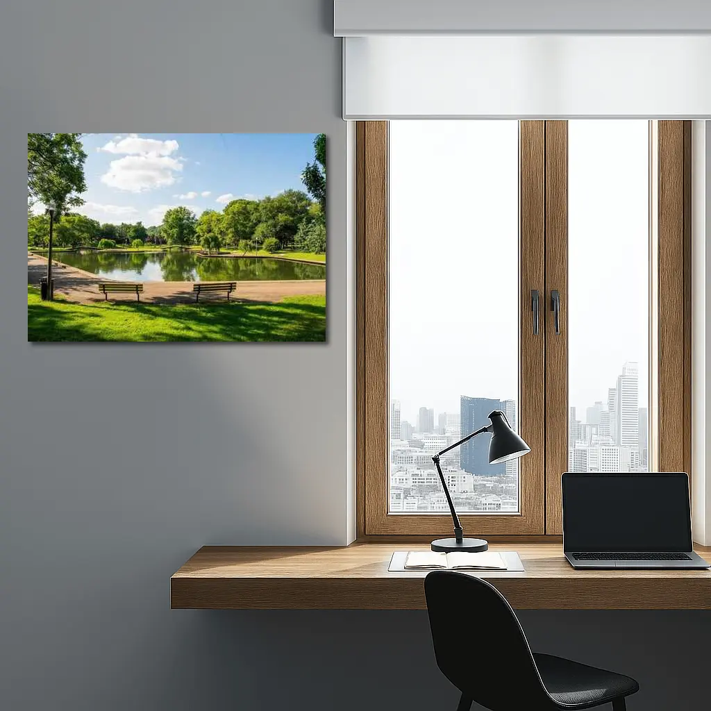 Sunny Park Pond With Green Trees – Wall Art