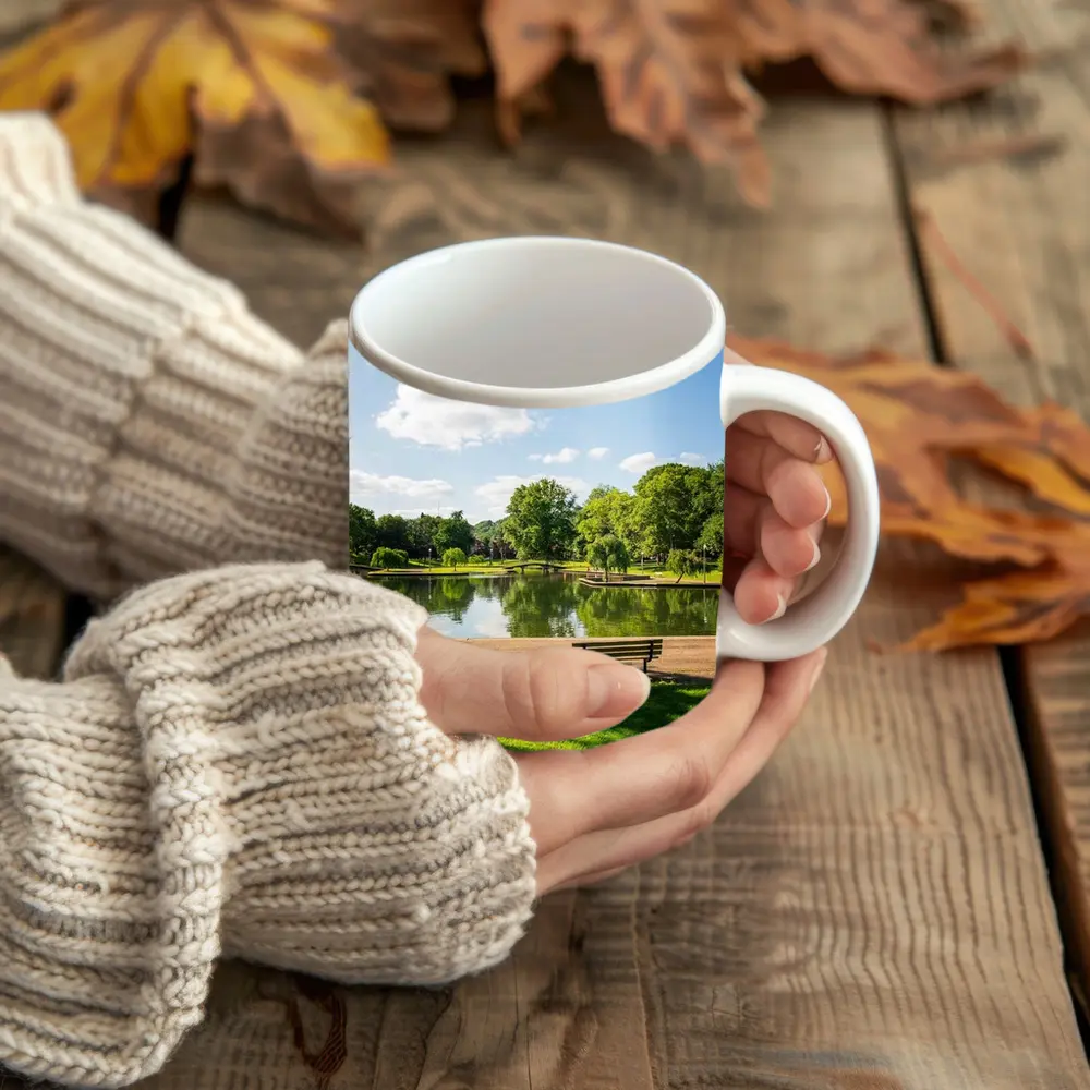 Sunny Park Pond With Green Trees – Mugs