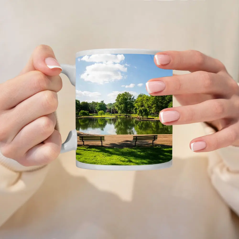 Sunny Park Pond With Green Trees – Mugs