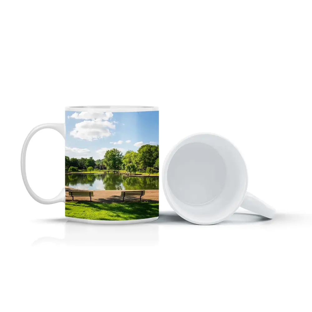 Sunny Park Pond With Green Trees – Mugs