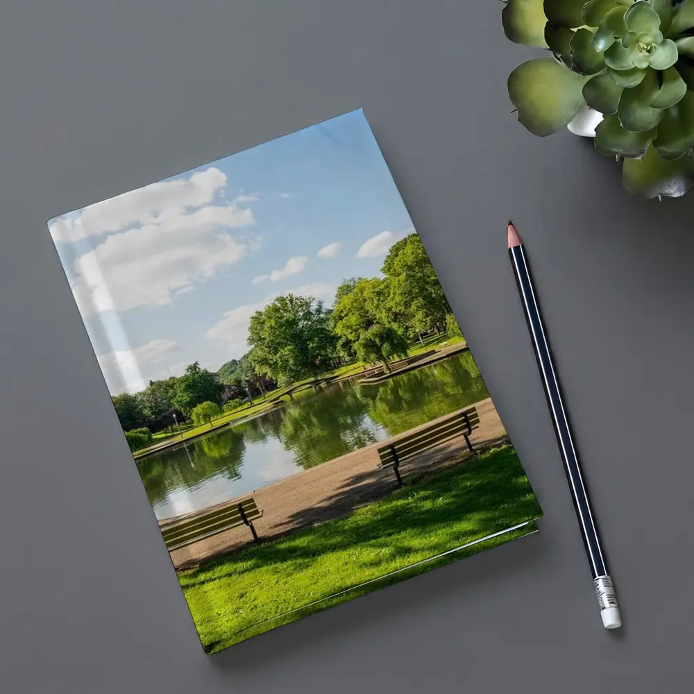 Sunny Park Pond With Green Trees – Notebooks