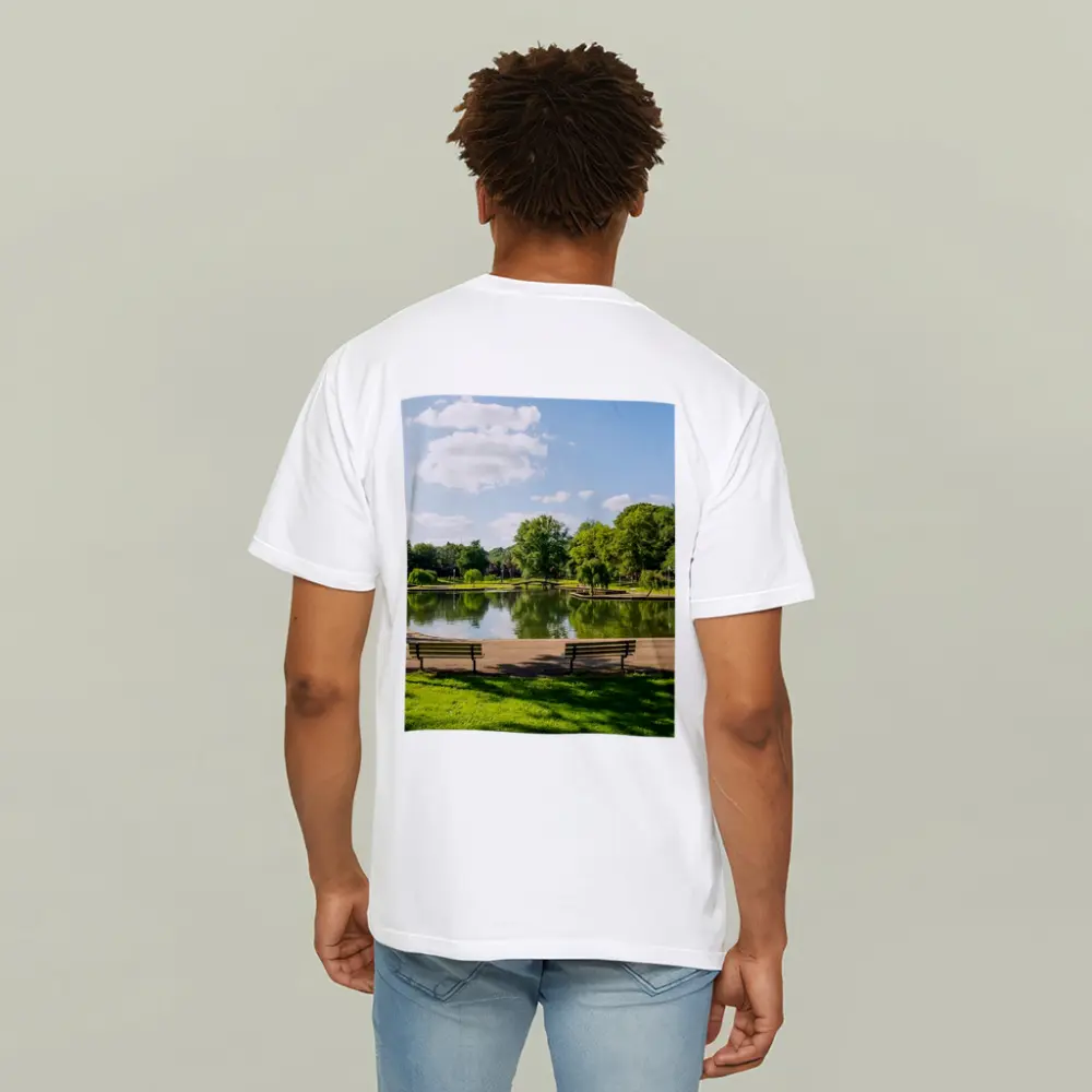 Sunny Park Pond With Green Trees – T-Shirts