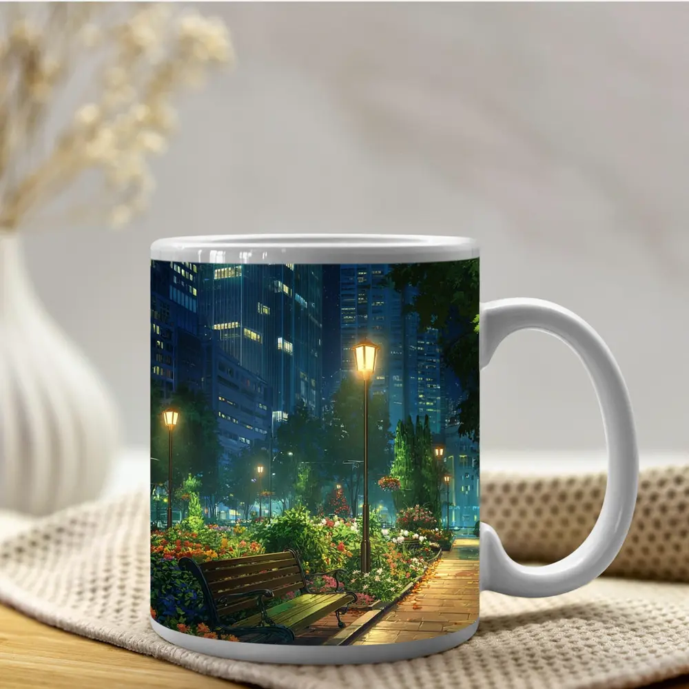 Anime City Park Bench Night Scene – Mugs