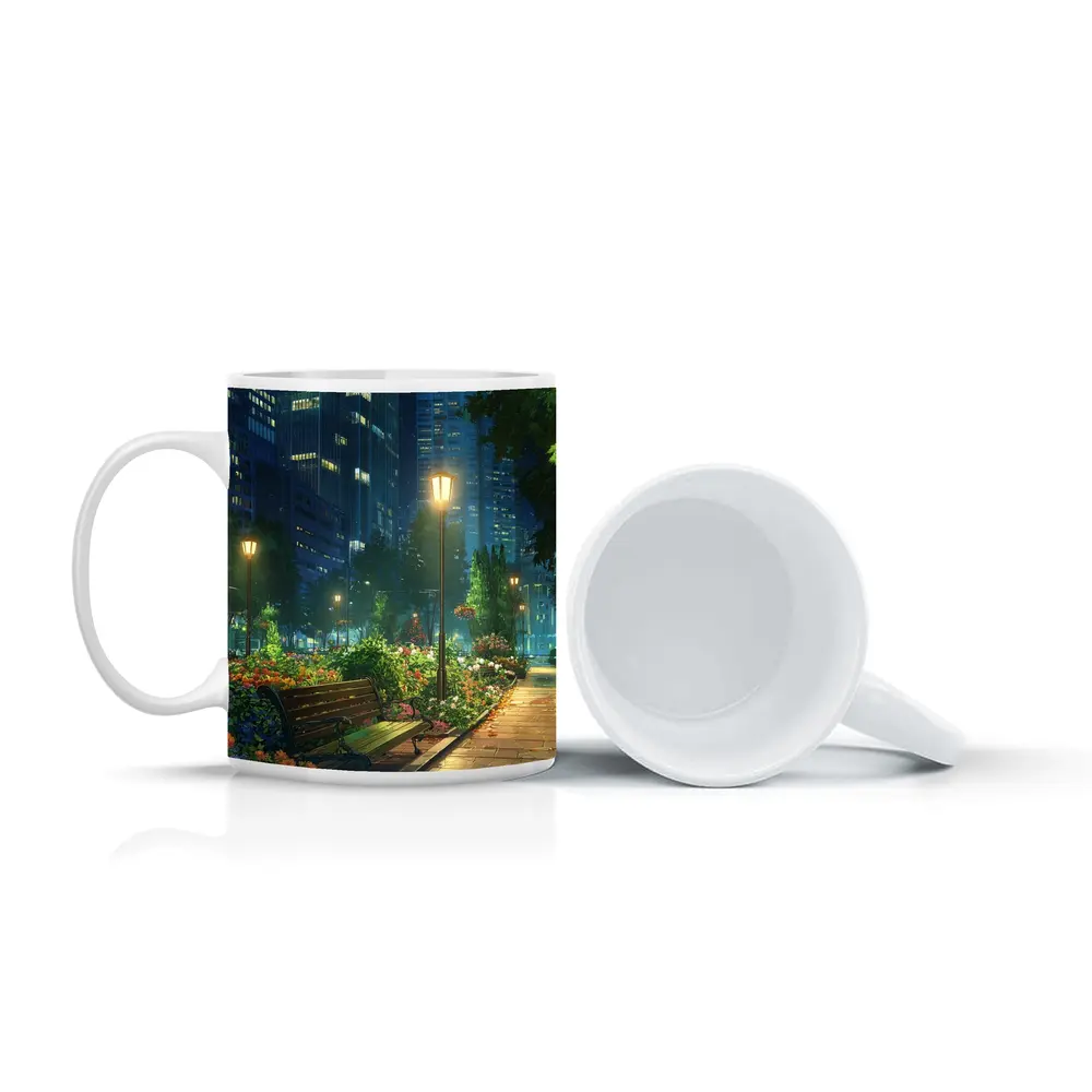 Anime City Park Bench Night Scene – Mugs