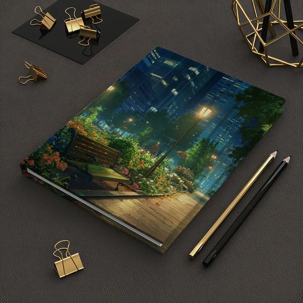 Anime City Park Bench Night Scene – Notebooks