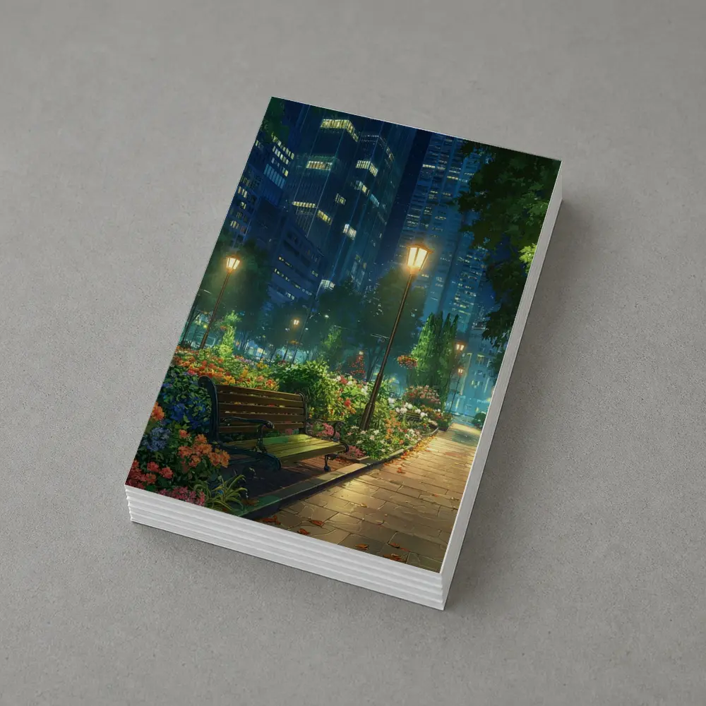 Anime City Park Bench Night Scene – Postcards