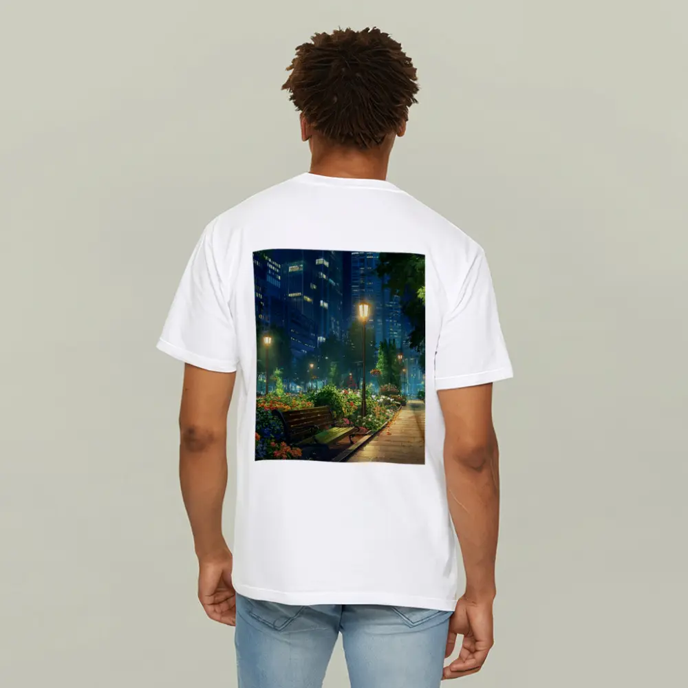Anime City Park Bench Night Scene – T-Shirts