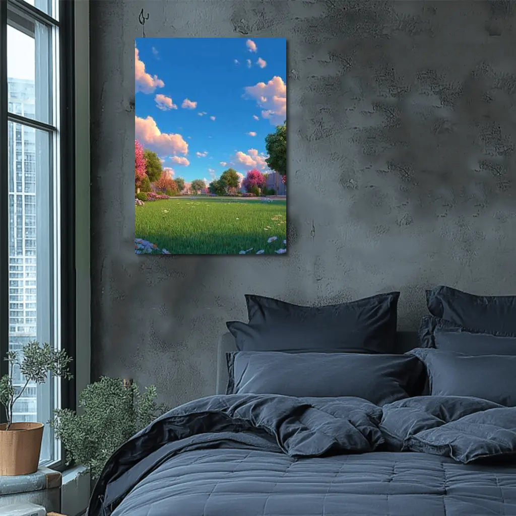 Sunny Park Meadow Daisies Blue Sky – Wall Art