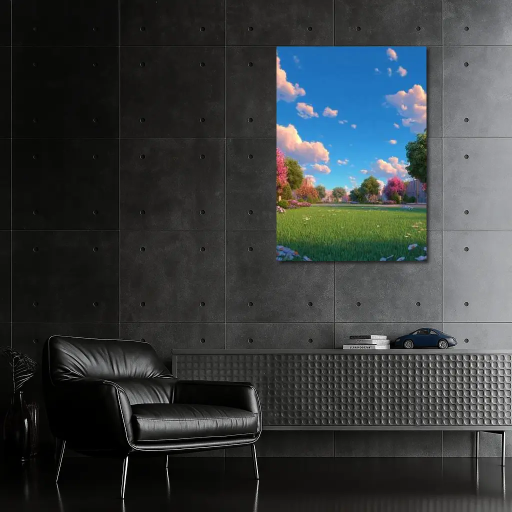 Sunny Park Meadow Daisies Blue Sky – Wall Art
