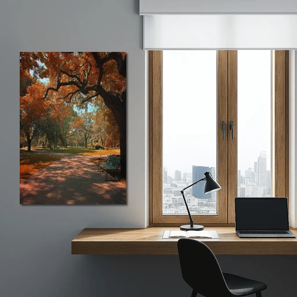 Autumn Park Path With Bench And Trees – Wall Art