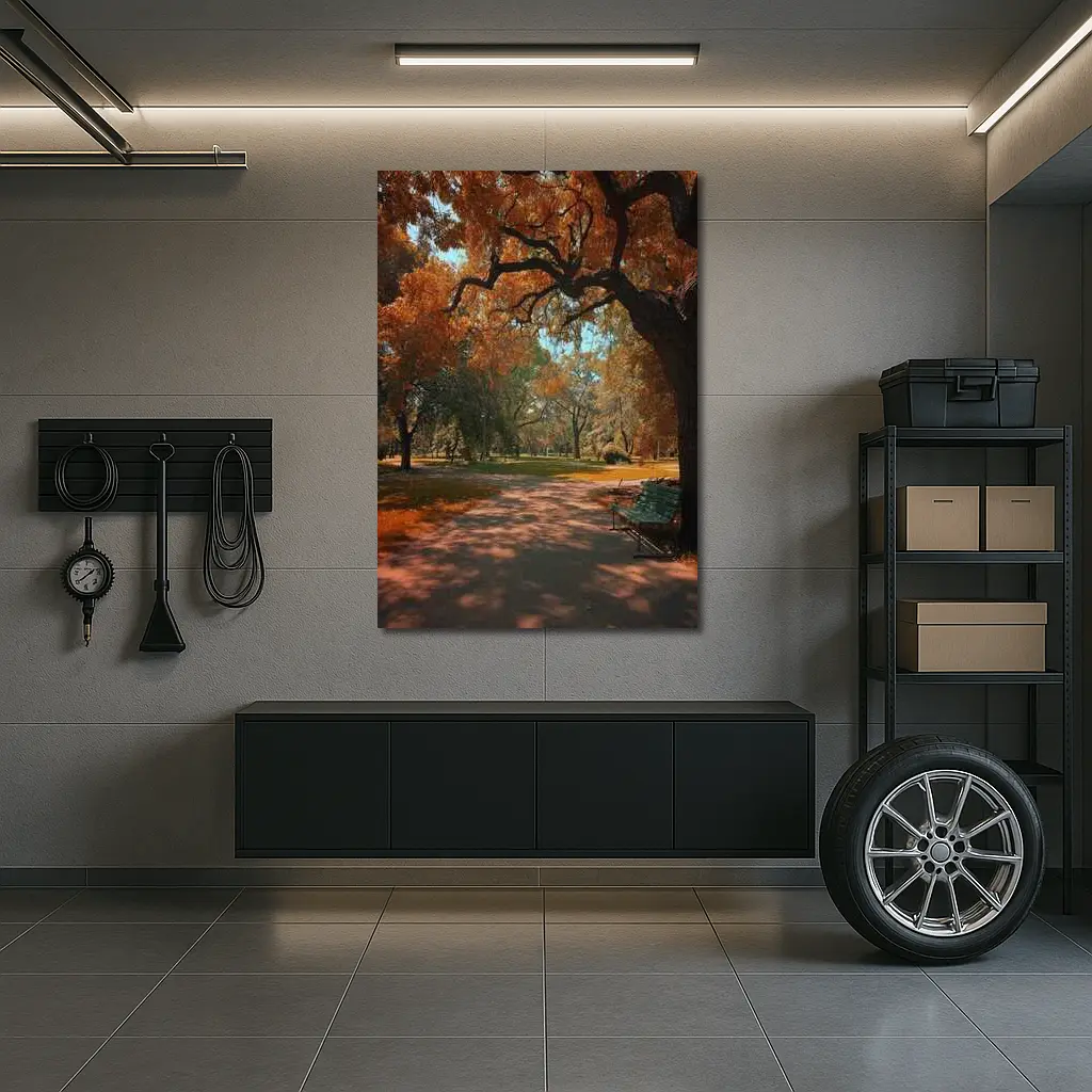 Autumn Park Path With Bench And Trees – Wall Art