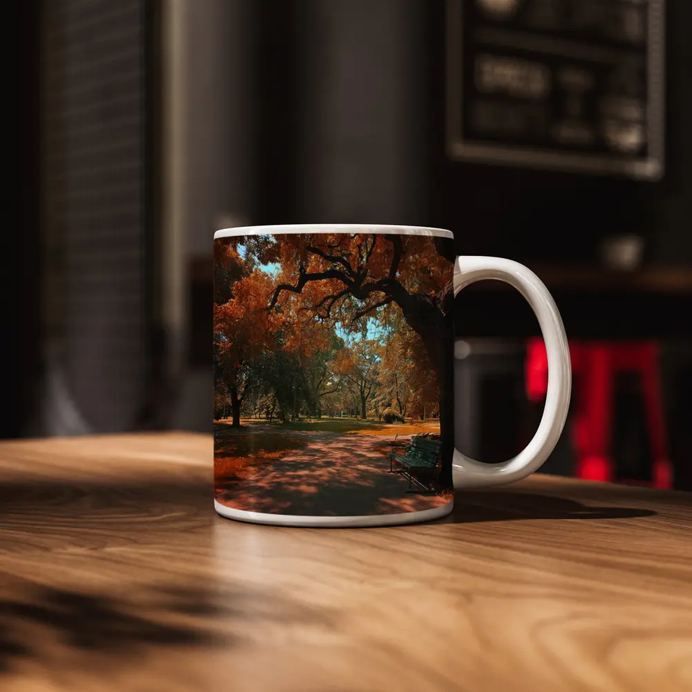 Autumn Park Path With Bench And Trees – Mugs