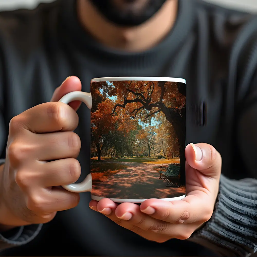Autumn Park Path With Bench And Trees – Mugs
