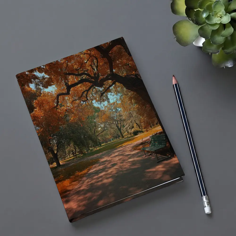 Autumn Park Path With Bench And Trees – Notebooks
