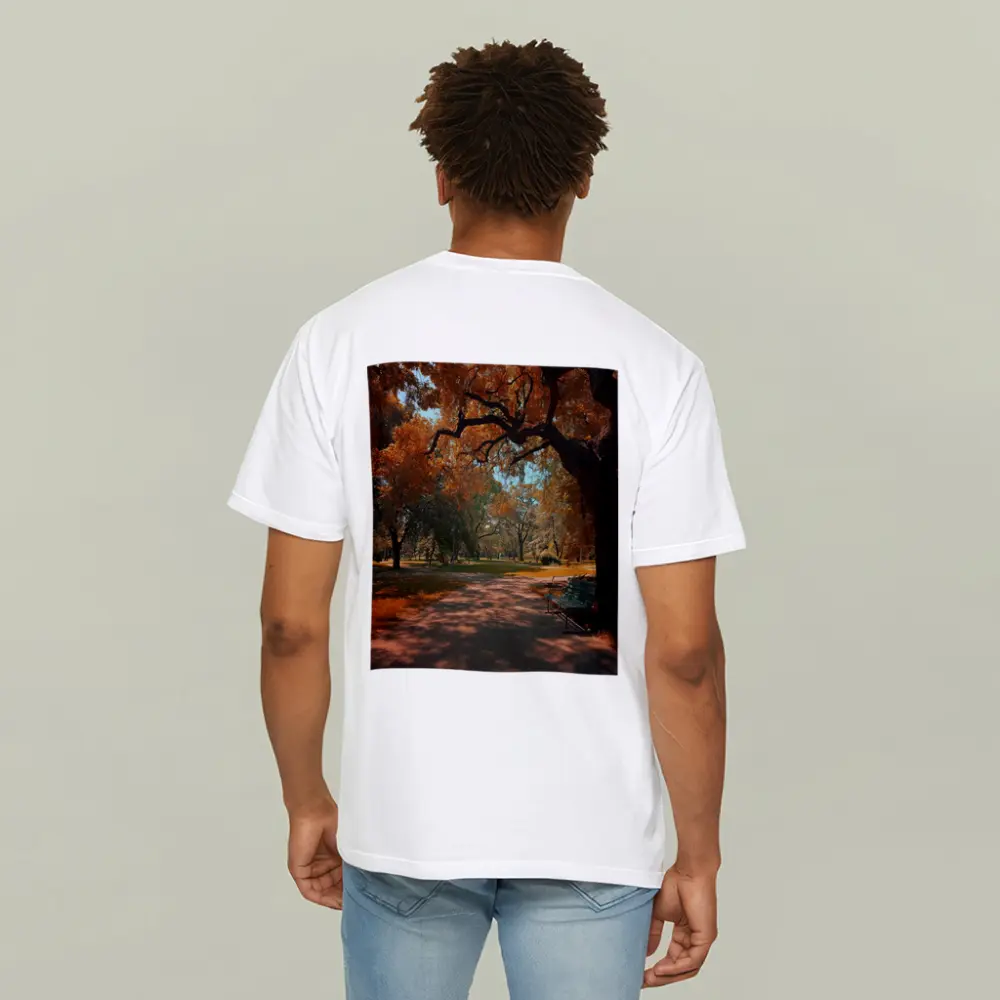 Autumn Park Path With Bench And Trees – T-Shirts