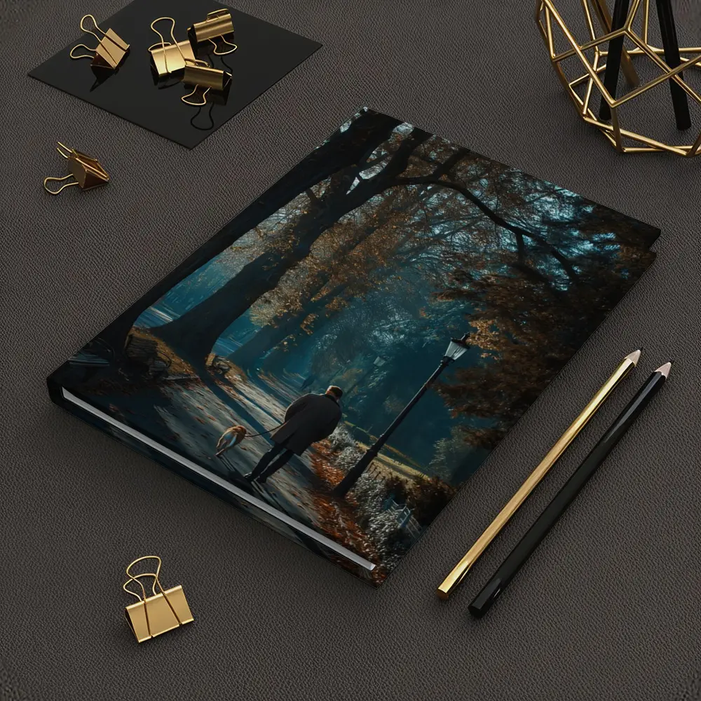 Man Walking Dog Autumn Park Alley – Notebooks
