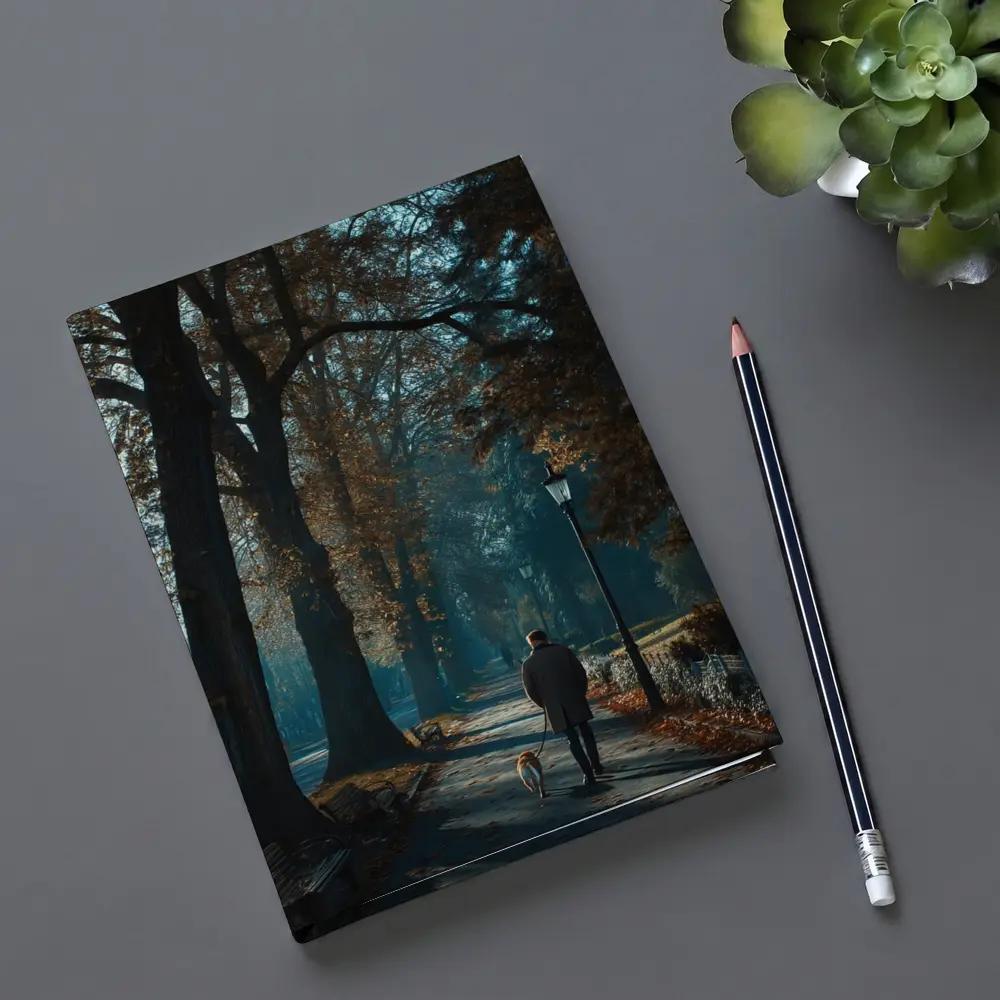 Man Walking Dog Autumn Park Alley – Notebooks
