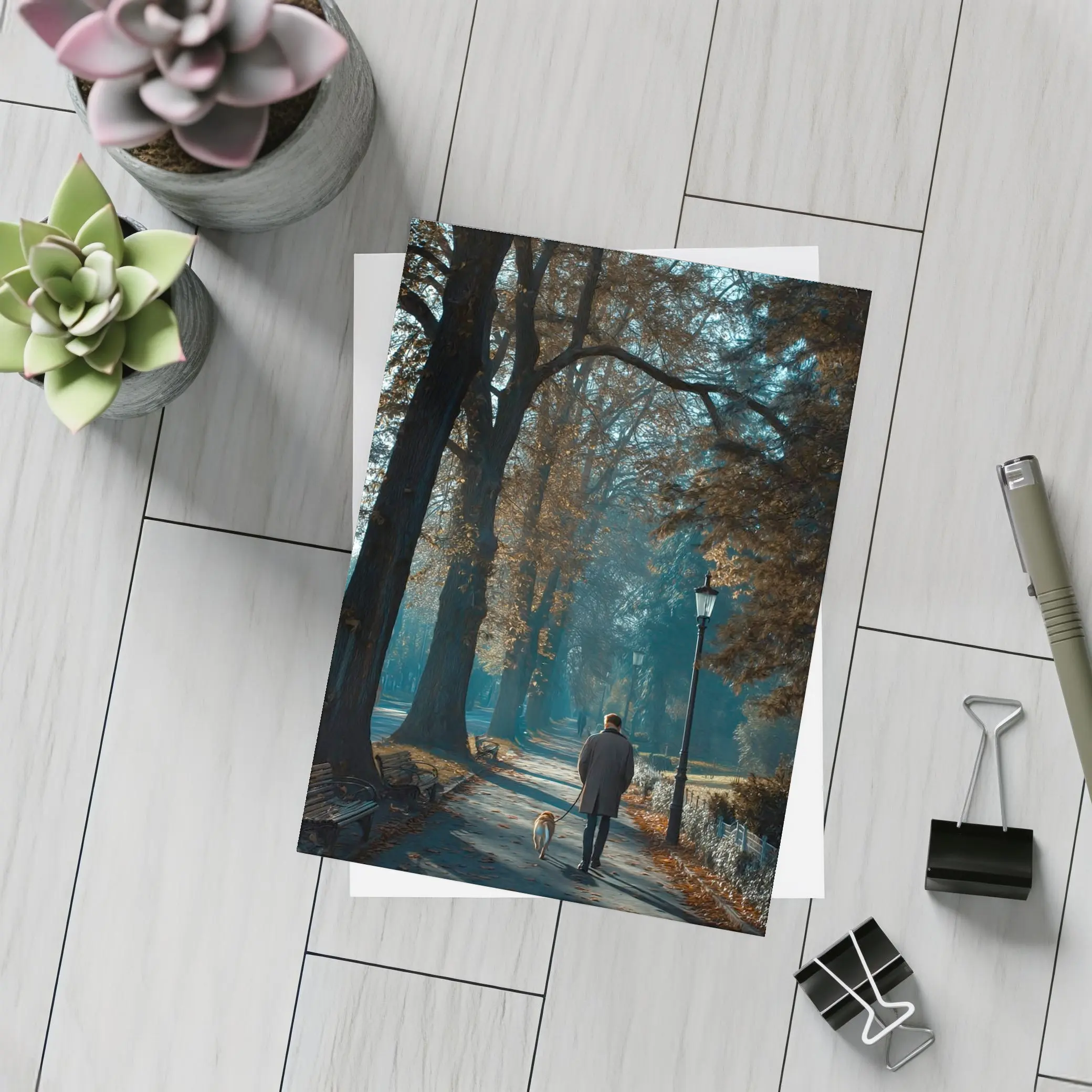 Man Walking Dog Autumn Park Alley – Postcards