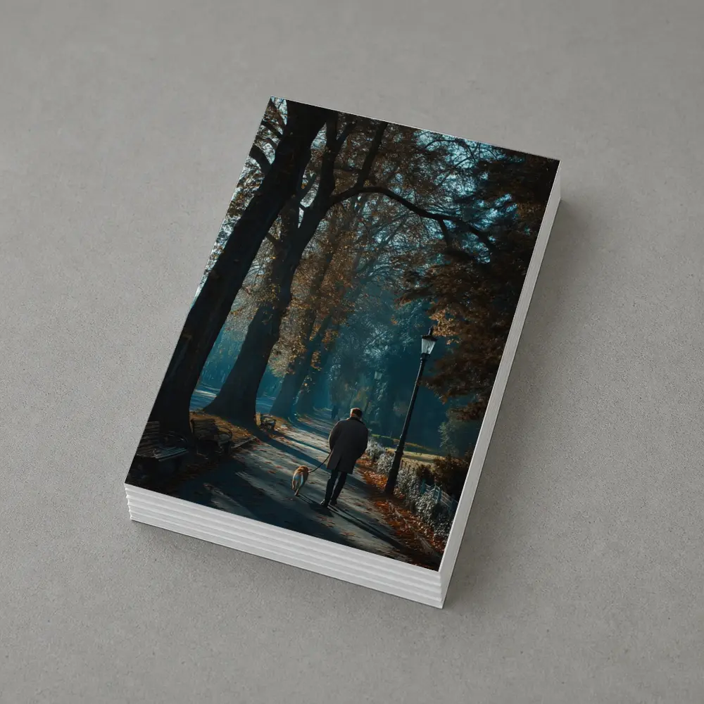 Man Walking Dog Autumn Park Alley – Postcards