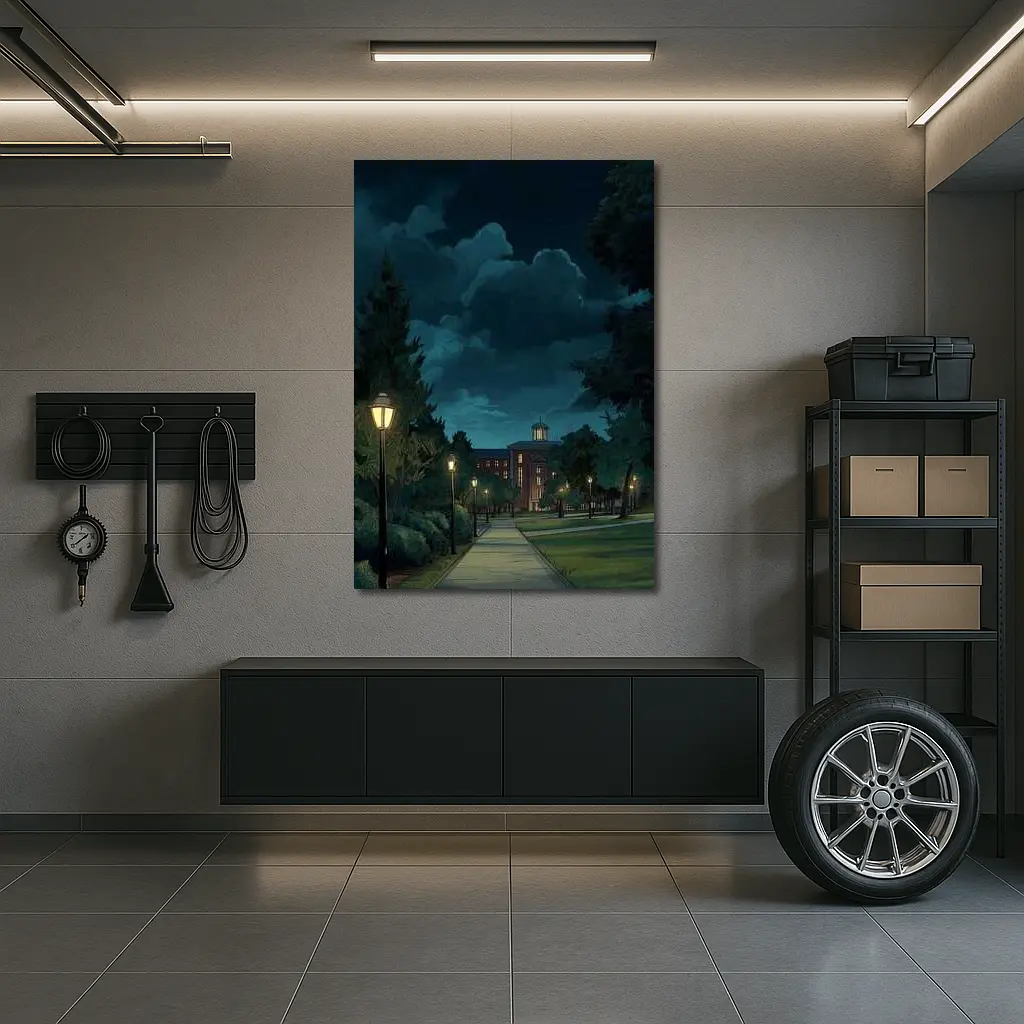 Anime Campus Night Path Glowing Lanterns – Wall Art