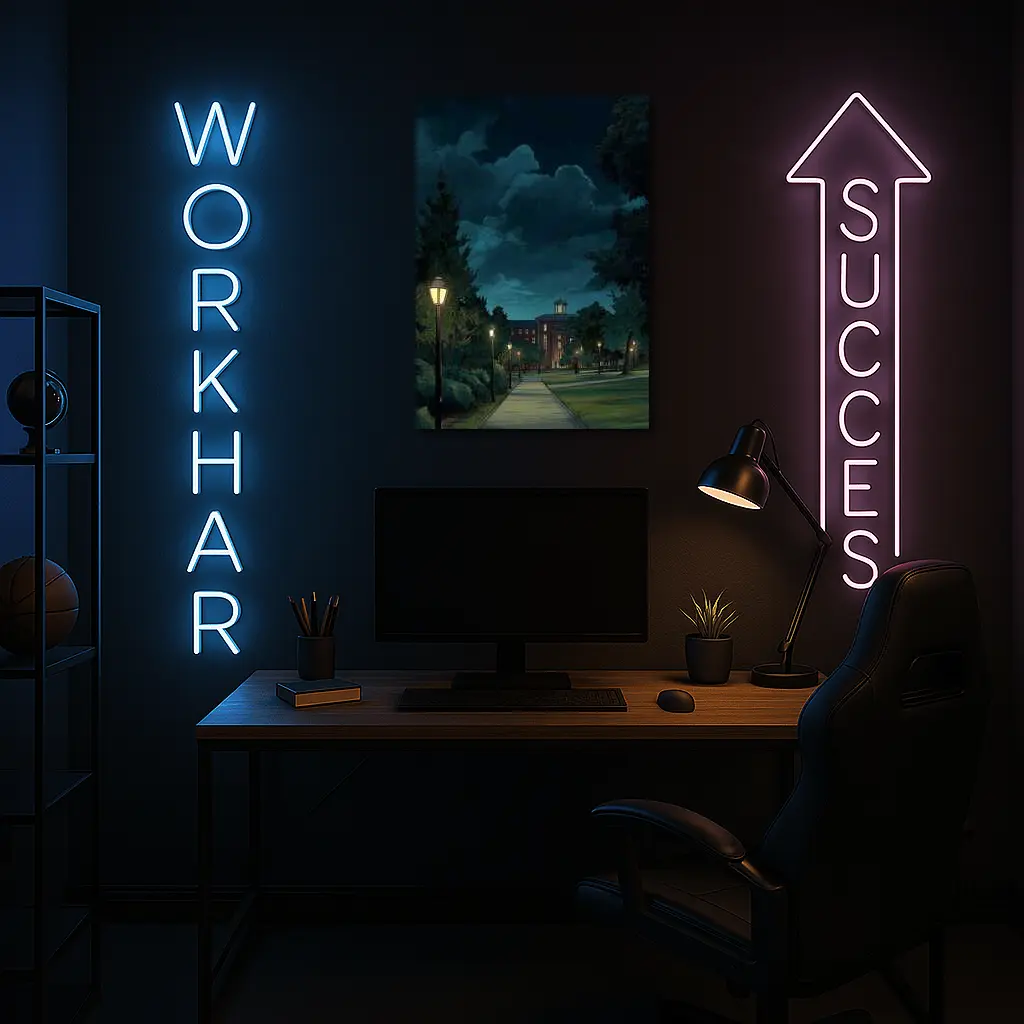 Anime Campus Night Path Glowing Lanterns – Wall Art