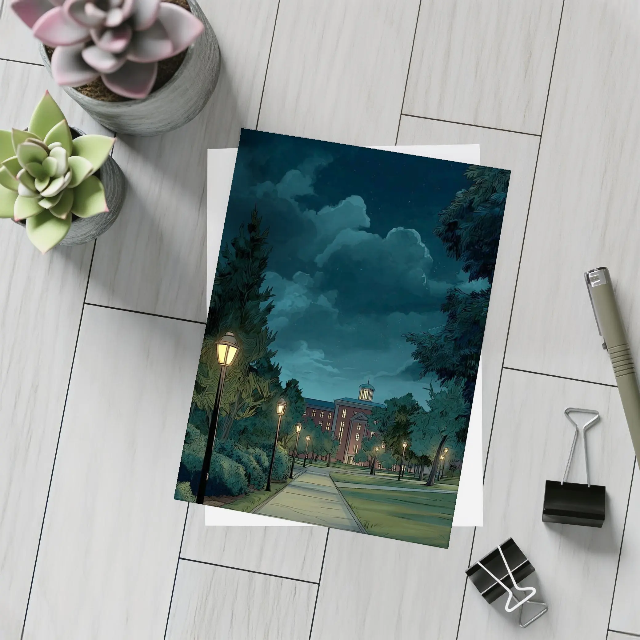 Anime Campus Night Path Glowing Lanterns – Postcards