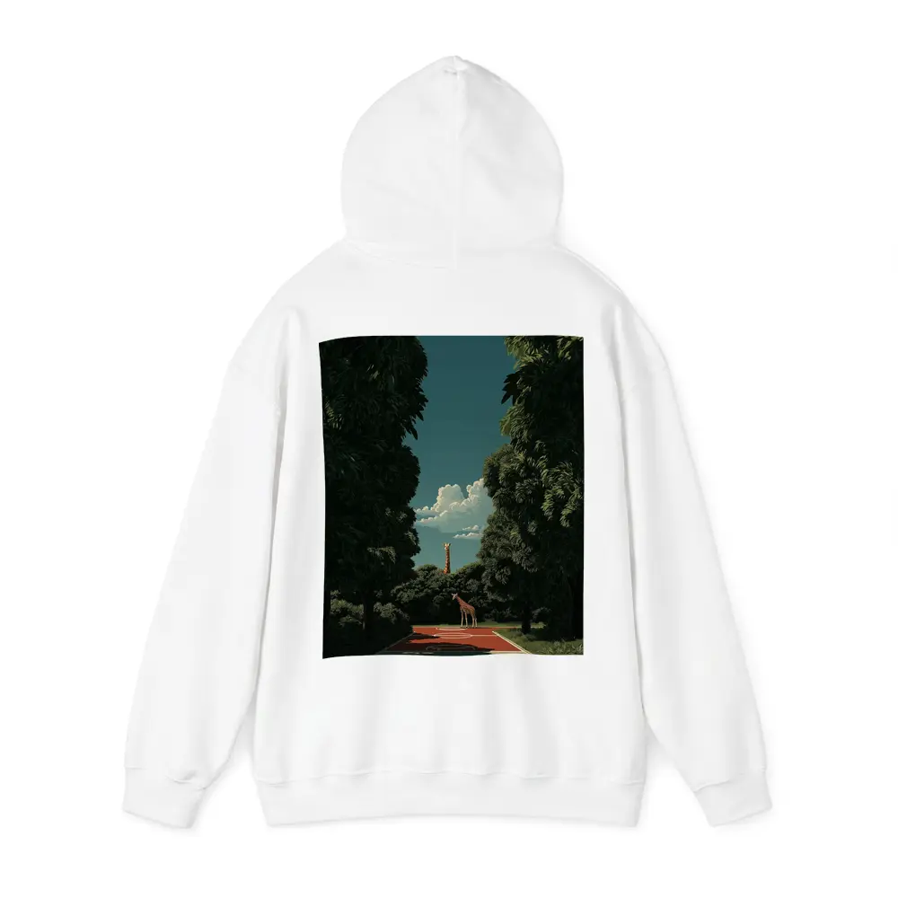 Giraffe Standing on Tree Lined Path – Hoodies