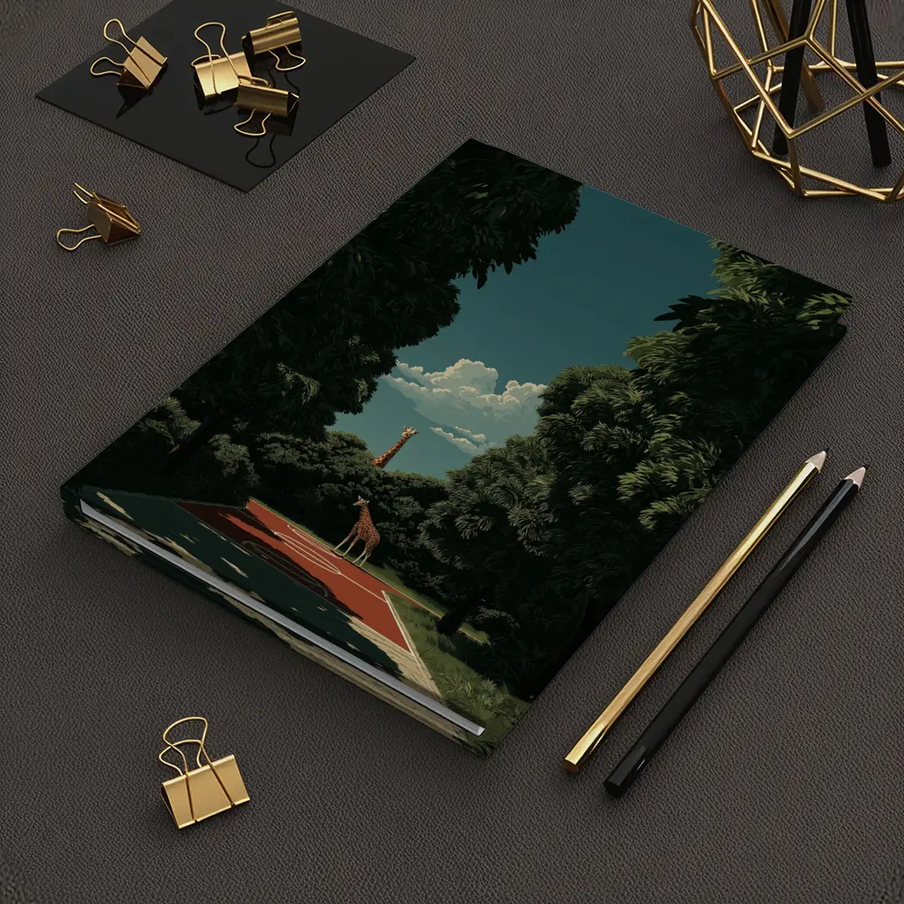 Giraffe Standing on Tree Lined Path – Notebooks