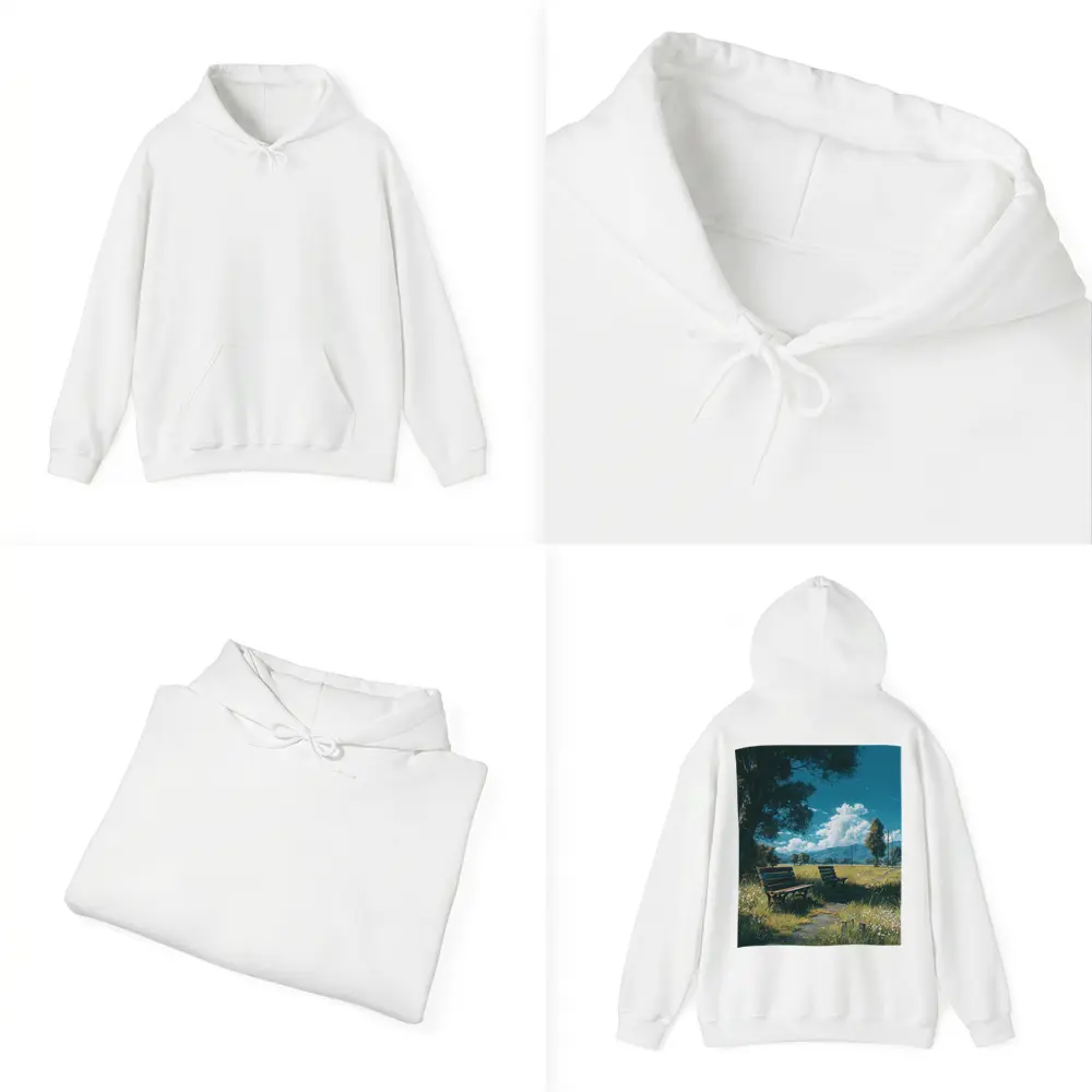 Anime Park Benches Meadow Mountains Sky – Hoodies