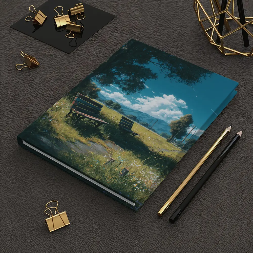 Anime Park Benches Meadow Mountains Sky – Notebooks