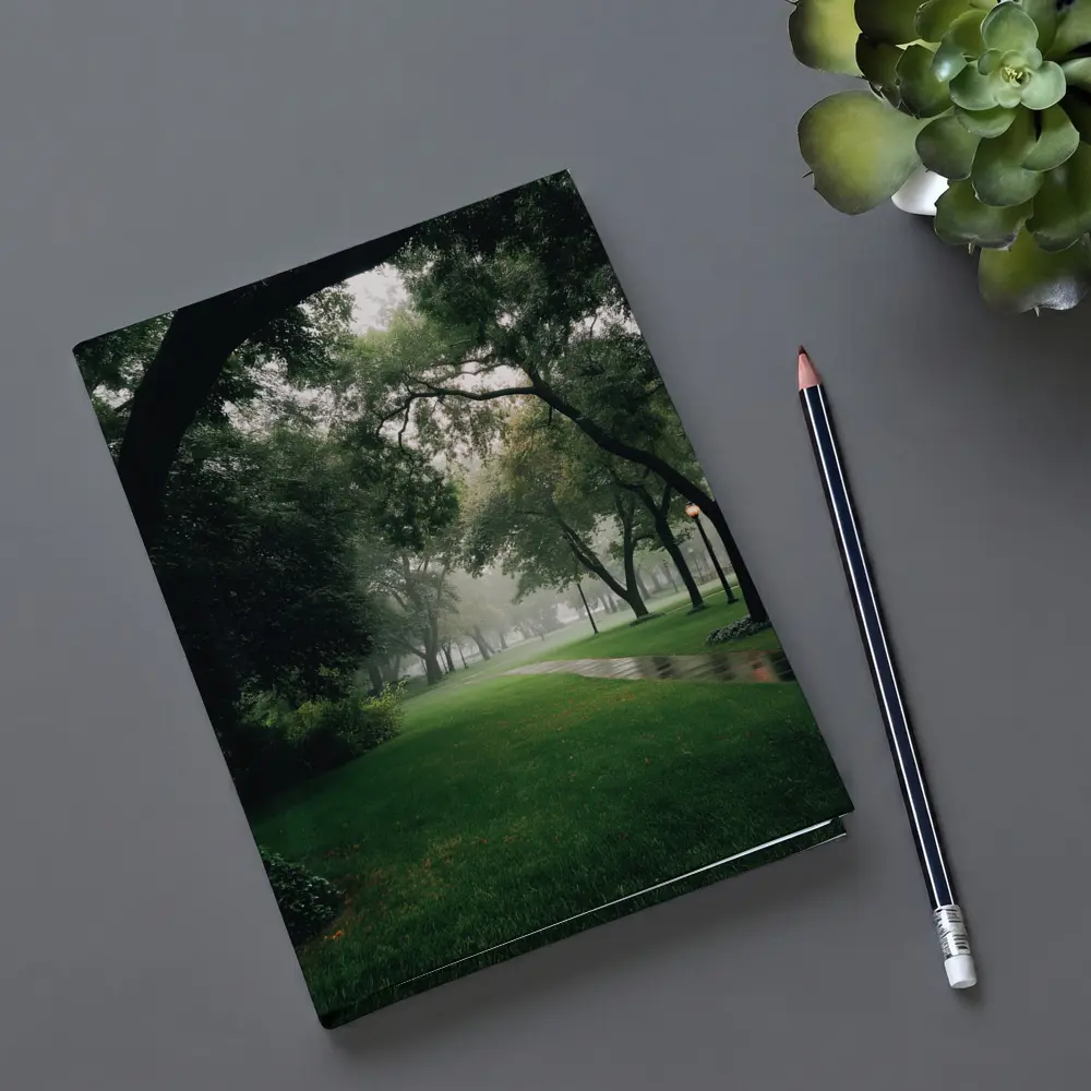 Rainy Park Path Through Green Trees – Notebooks