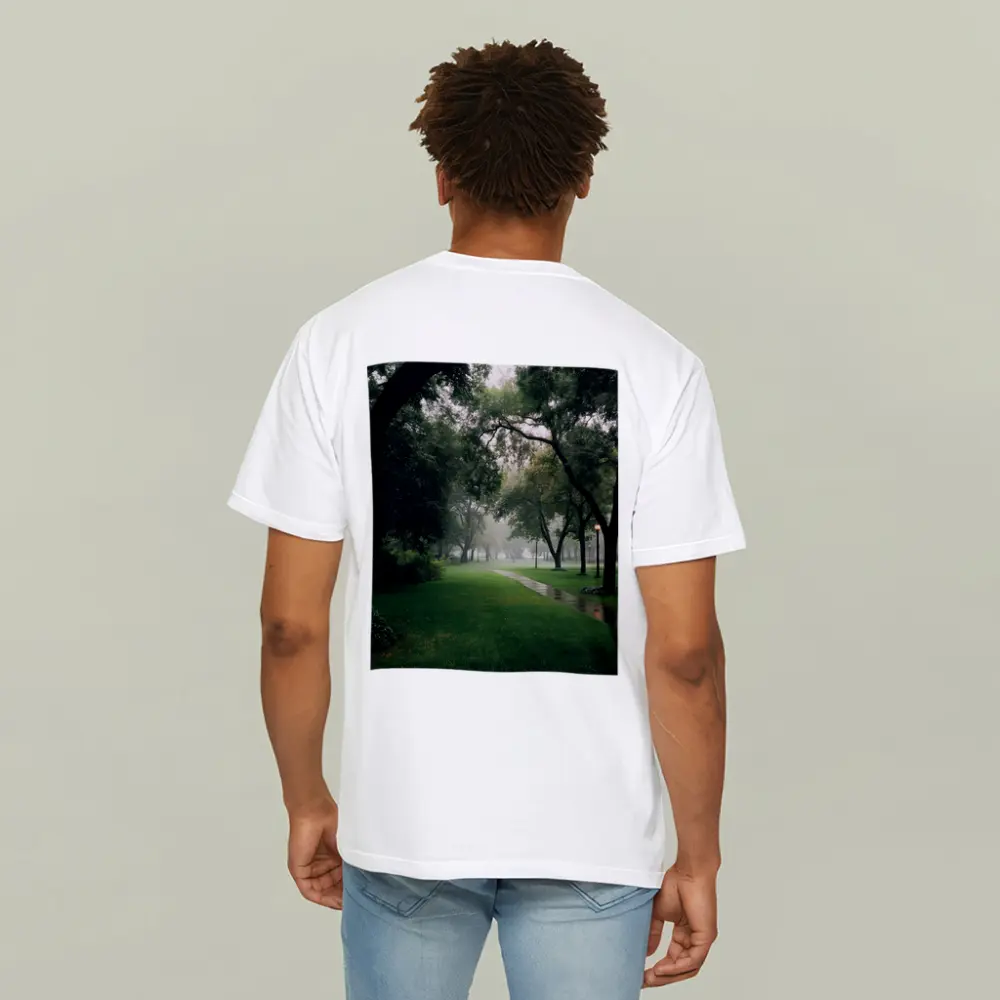 Rainy Park Path Through Green Trees – T-Shirts