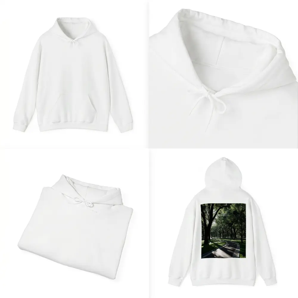 Shaded Park Path Through Tall Green Trees – Hoodies