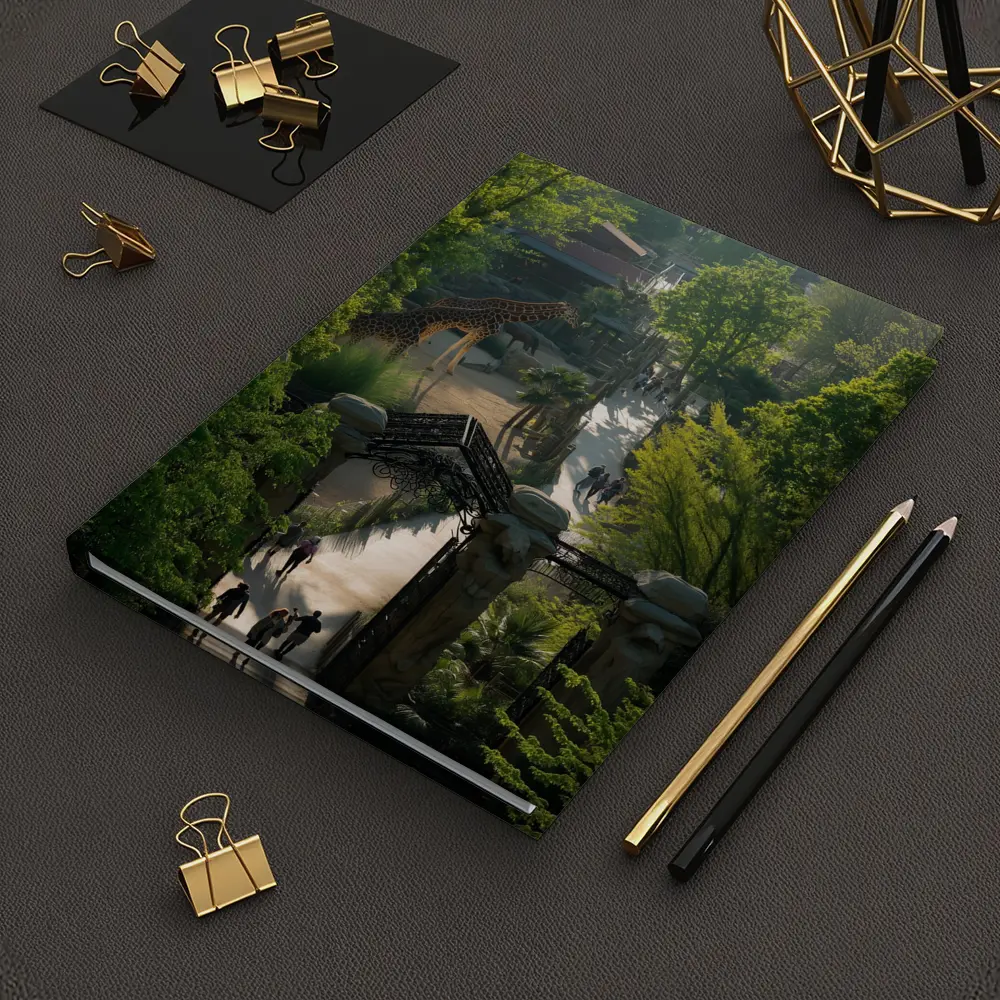 Giraffe At Zoo Gate Green Trees – Notebooks